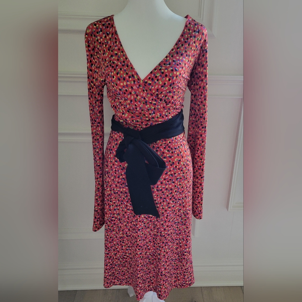 HUMINSKA, Red Patterned Belted Dress, Size 2